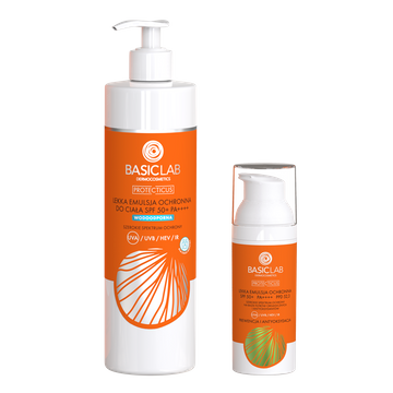 Zestaw dermatologiczna ochrona SPF 50+ PA++++ : Lekka emulsja SPF do twarzy + SPF do ciała